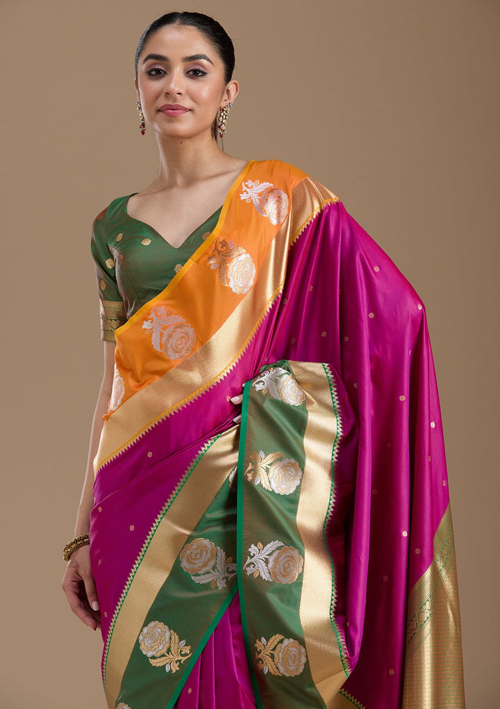 Magenta Pink Zariwork Art Silk Saree-koskii