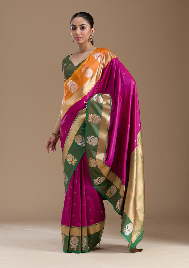 Magenta Pink Zariwork Art Silk Saree-koskii