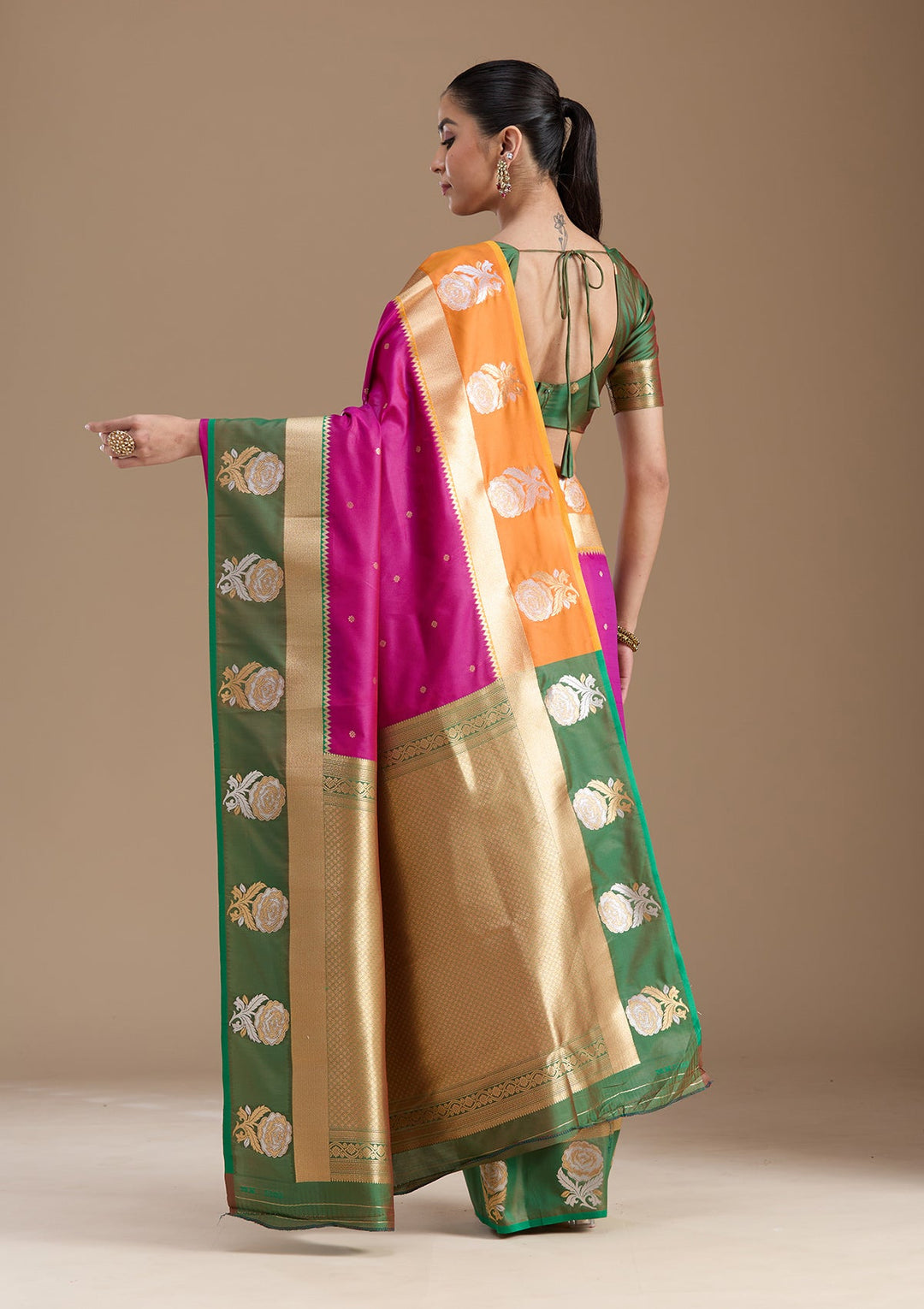 Magenta Pink Zariwork Art Silk Saree-koskii