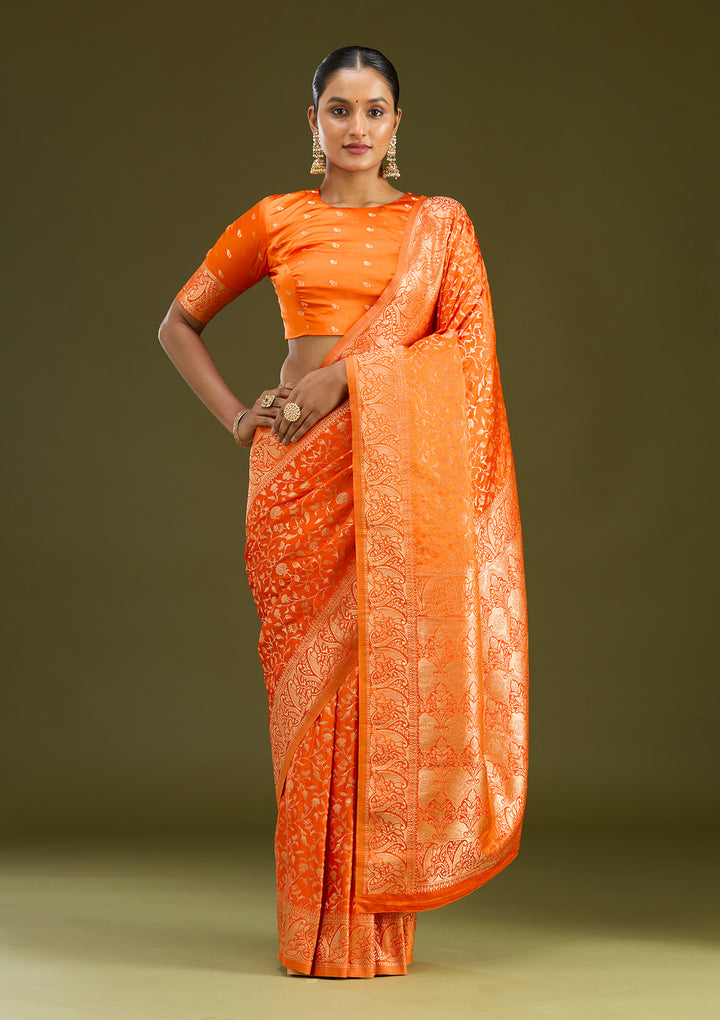 Orange Zariwork (Gold) Art Silk Silk Saree