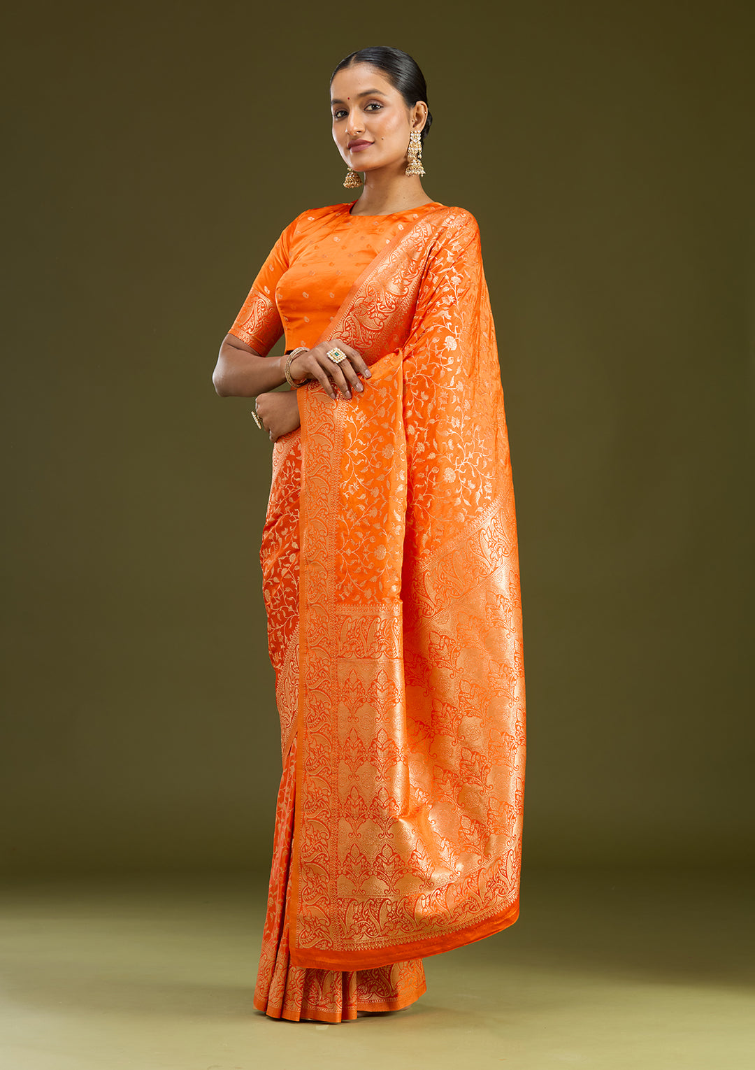 Orange Zariwork (Gold) Art Silk Silk Saree