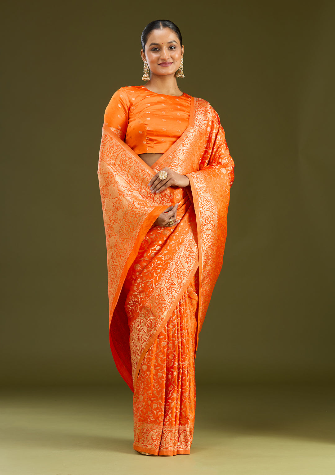 Orange Zariwork (Gold) Art Silk Silk Saree
