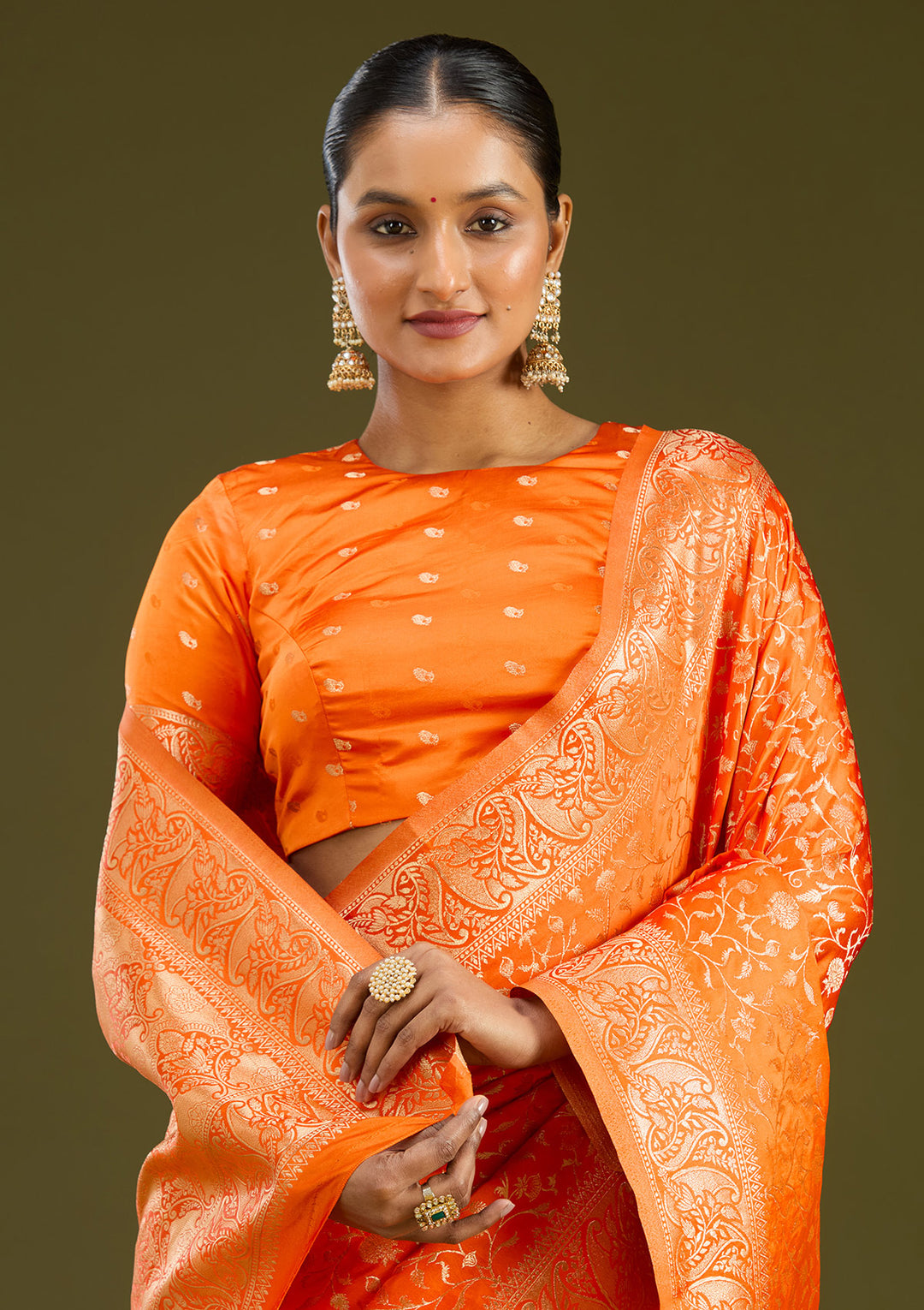 Orange Zariwork (Gold) Art Silk Silk Saree
