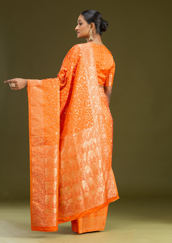 Orange Zariwork (Gold) Art Silk Silk Saree