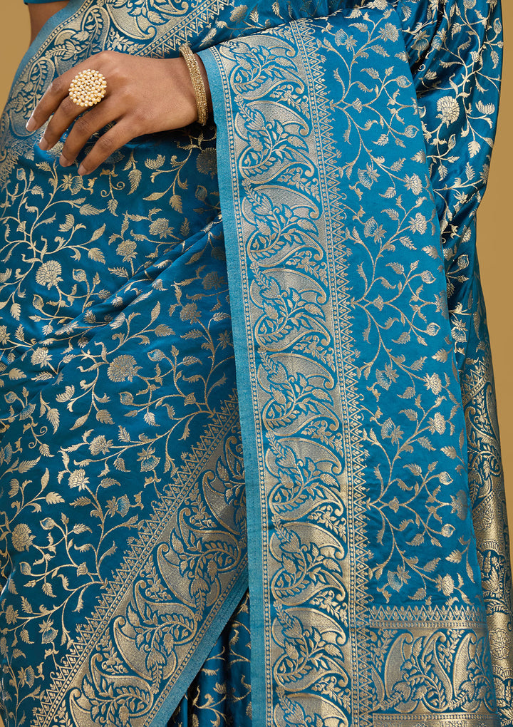 Turquoise Blue Zariwork (Gold) Art Silk Silk Saree