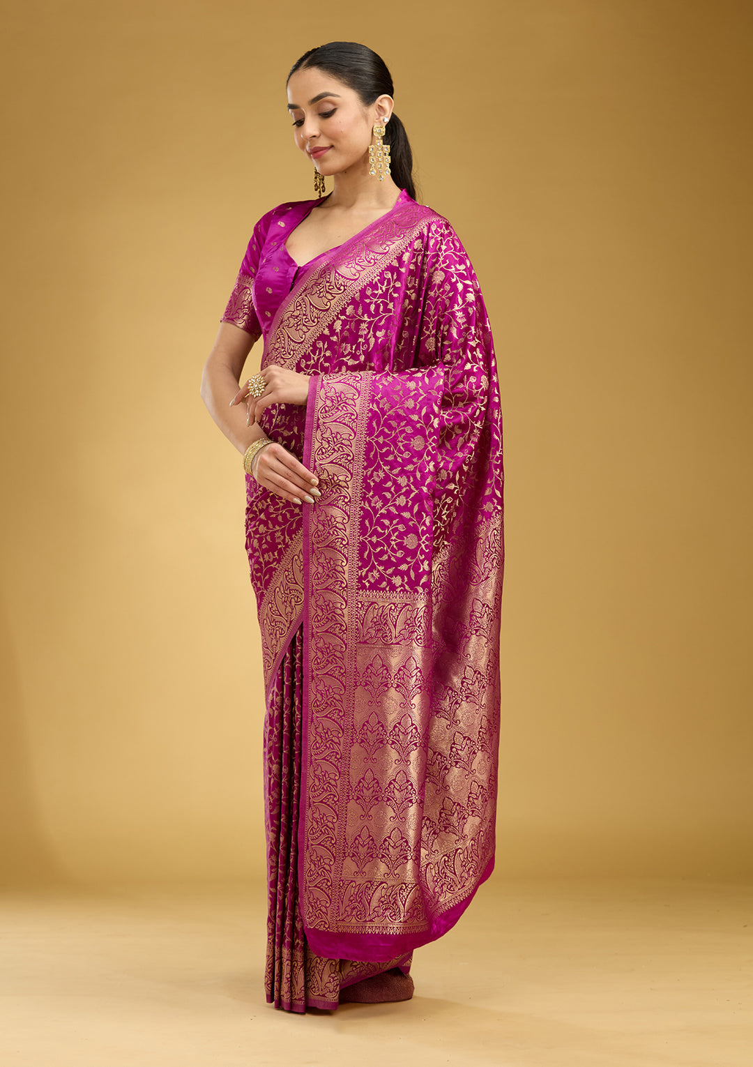 Violet Zariwork (Gold) Art Silk Silk Saree