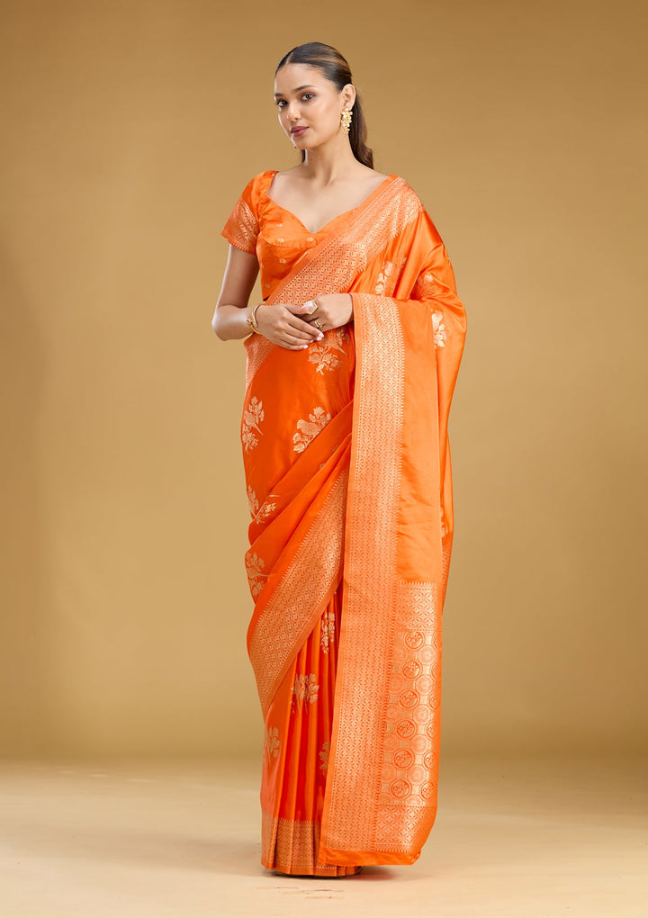 Orange Zariwork Art Silk Saree