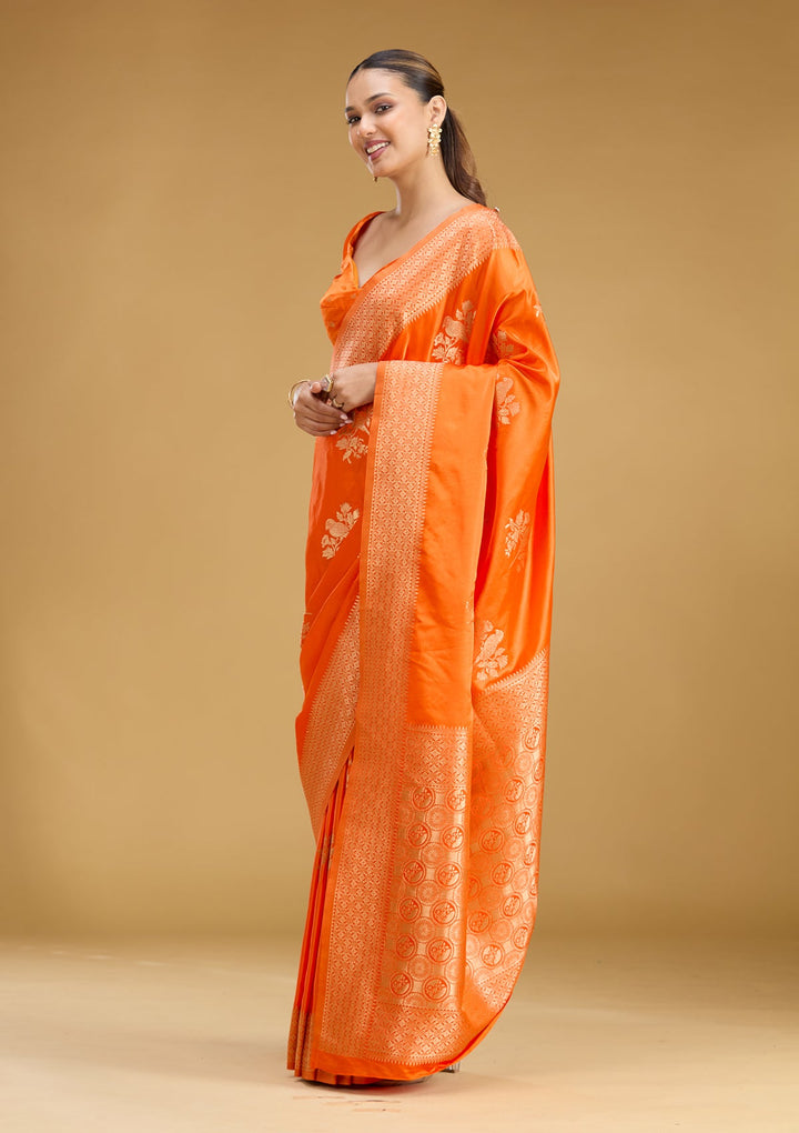 Orange Zariwork Art Silk Saree