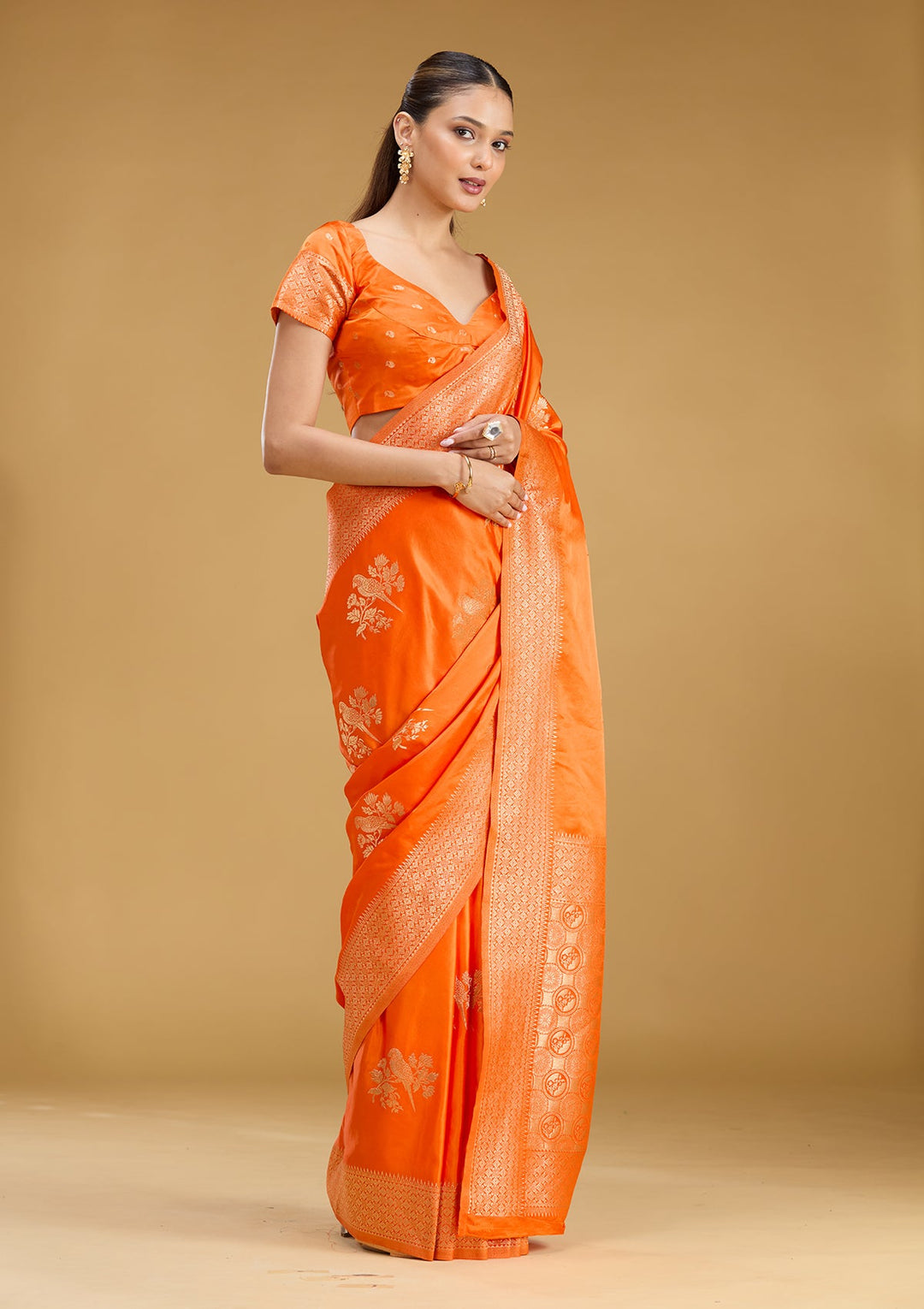 Orange Zariwork Art Silk Saree