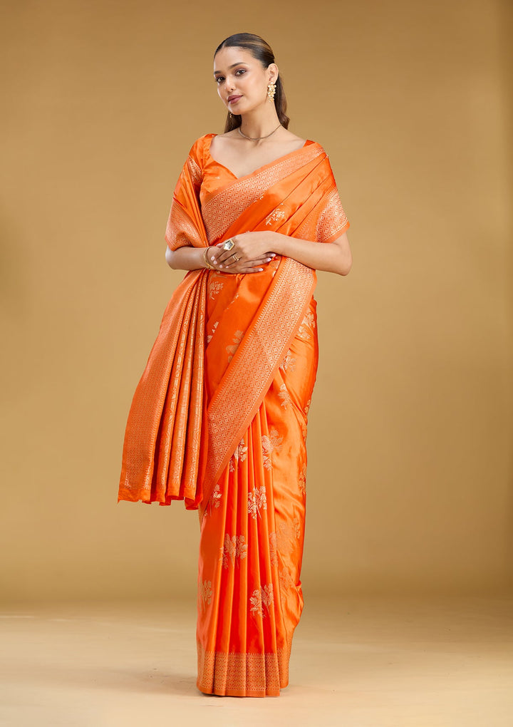 Orange Zariwork Art Silk Saree
