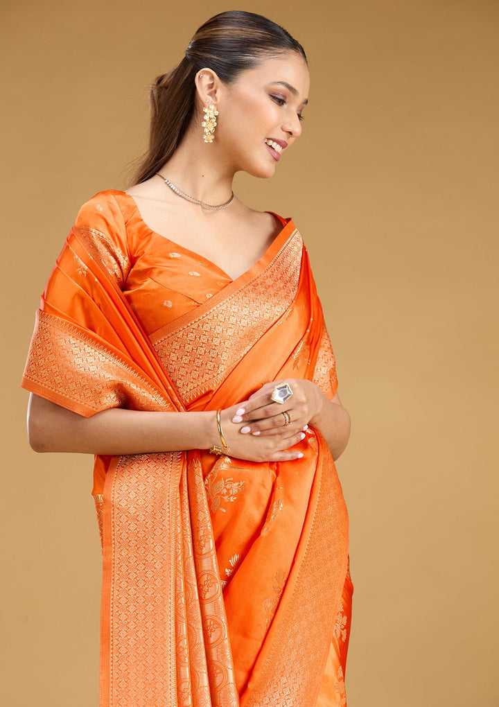 Orange Zariwork Art Silk Saree