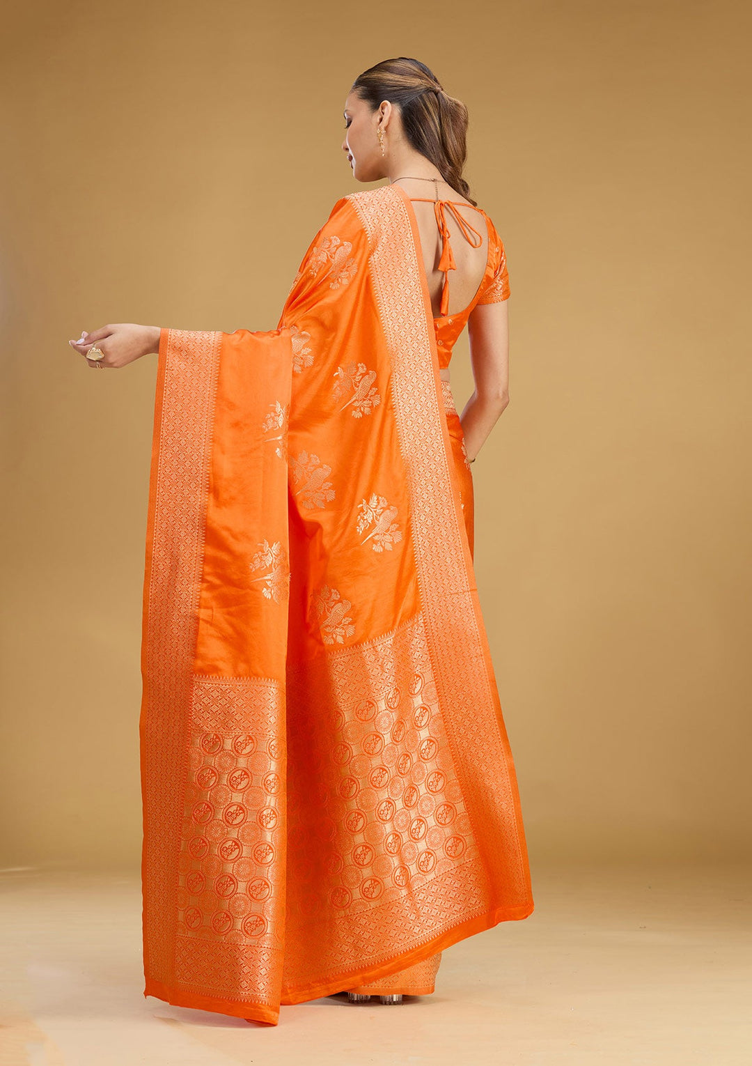 Orange Zariwork Art Silk Saree