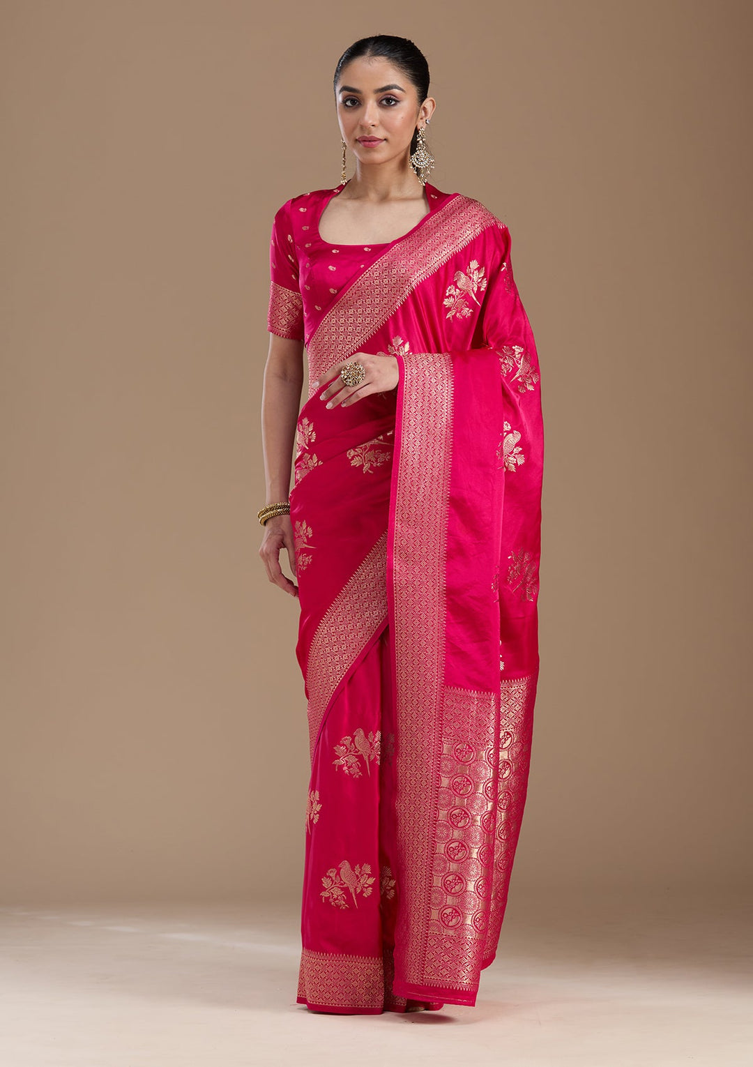 Pink Zariwork Art Silk Saree-koskii
