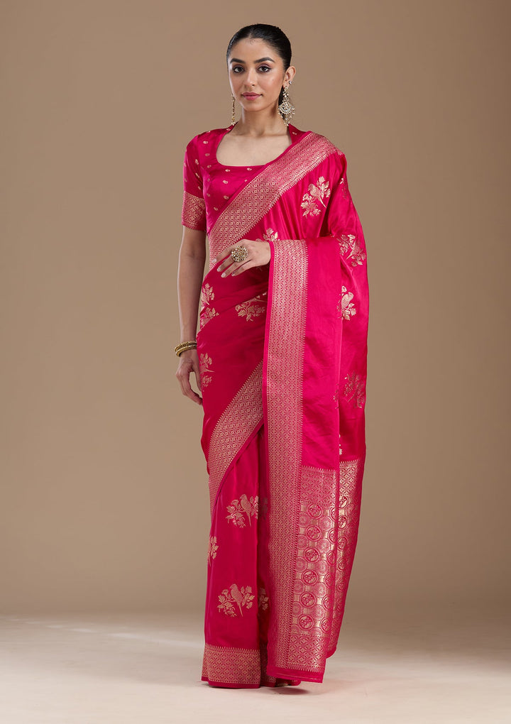 Pink Zariwork Art Silk Saree-koskii