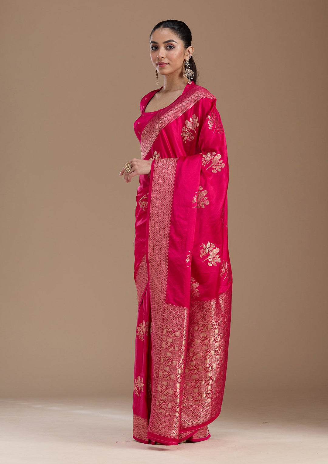 Pink Zariwork Art Silk Saree-koskii