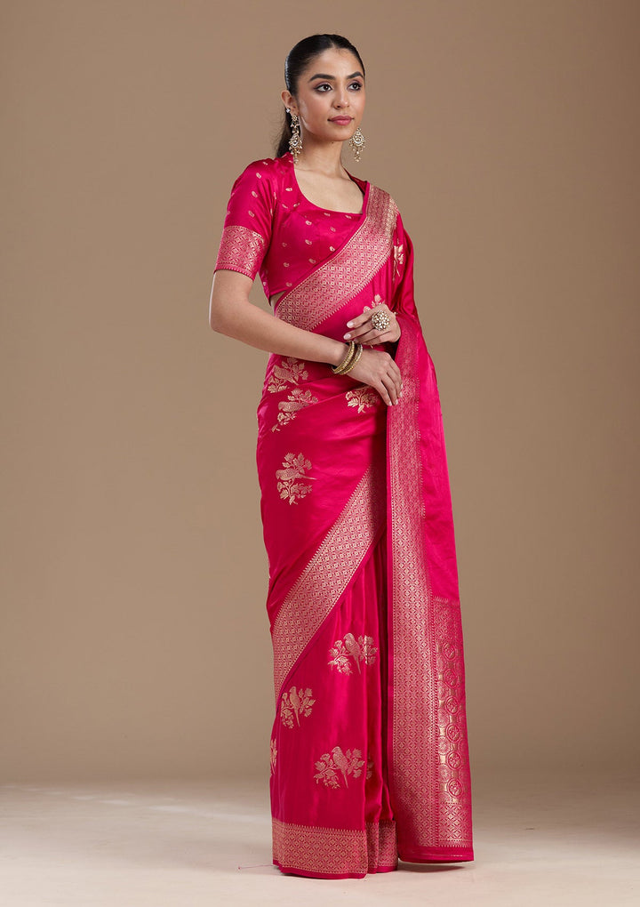 Pink Zariwork Art Silk Saree-koskii