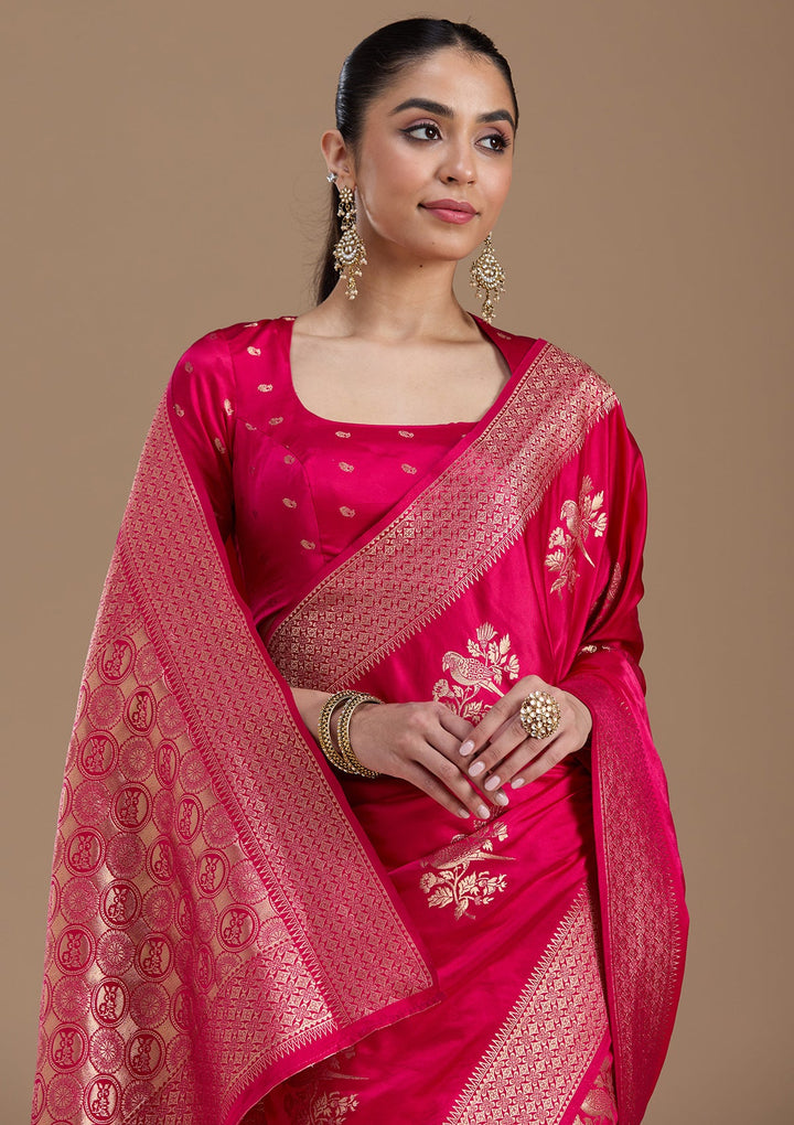 Pink Zariwork Art Silk Saree-koskii