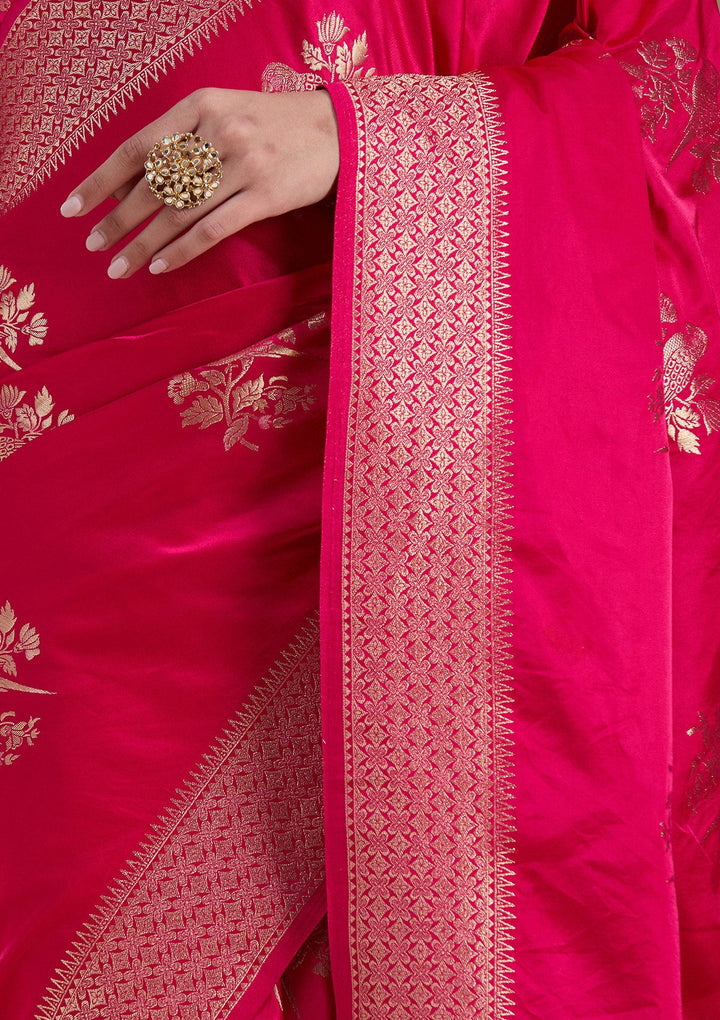 Pink Zariwork Art Silk Saree-koskii