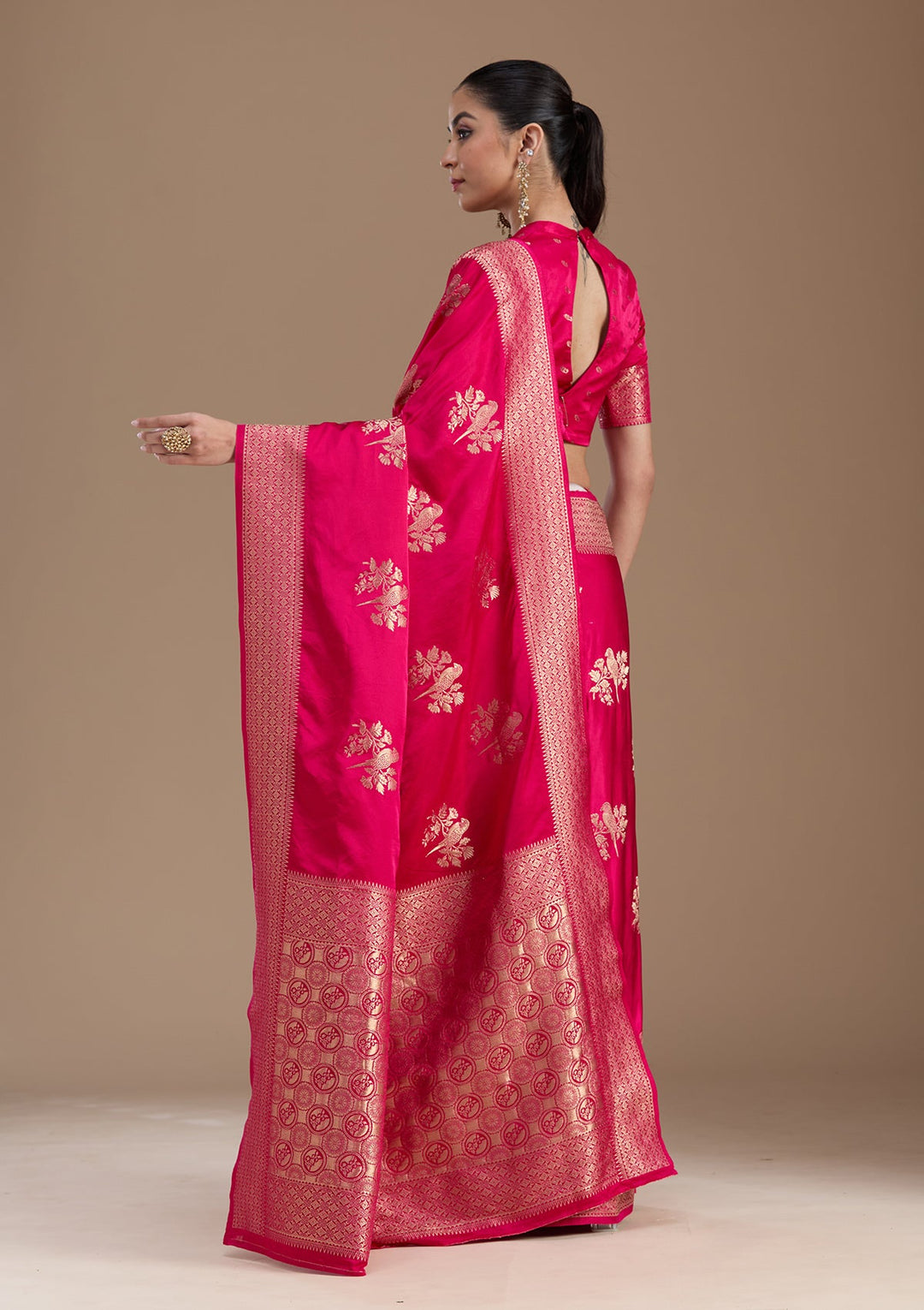 Pink Zariwork Art Silk Saree-koskii