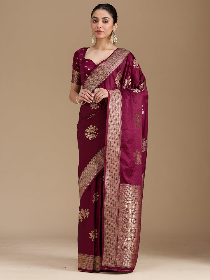 Wine Zariwork Art Silk Saree-koskii