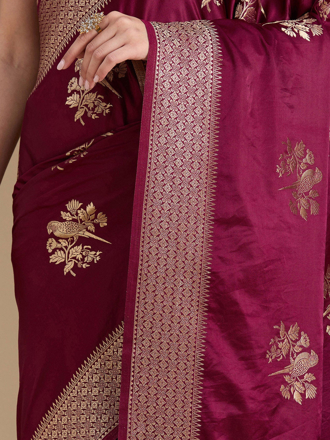 Wine Zariwork Art Silk Saree-koskii