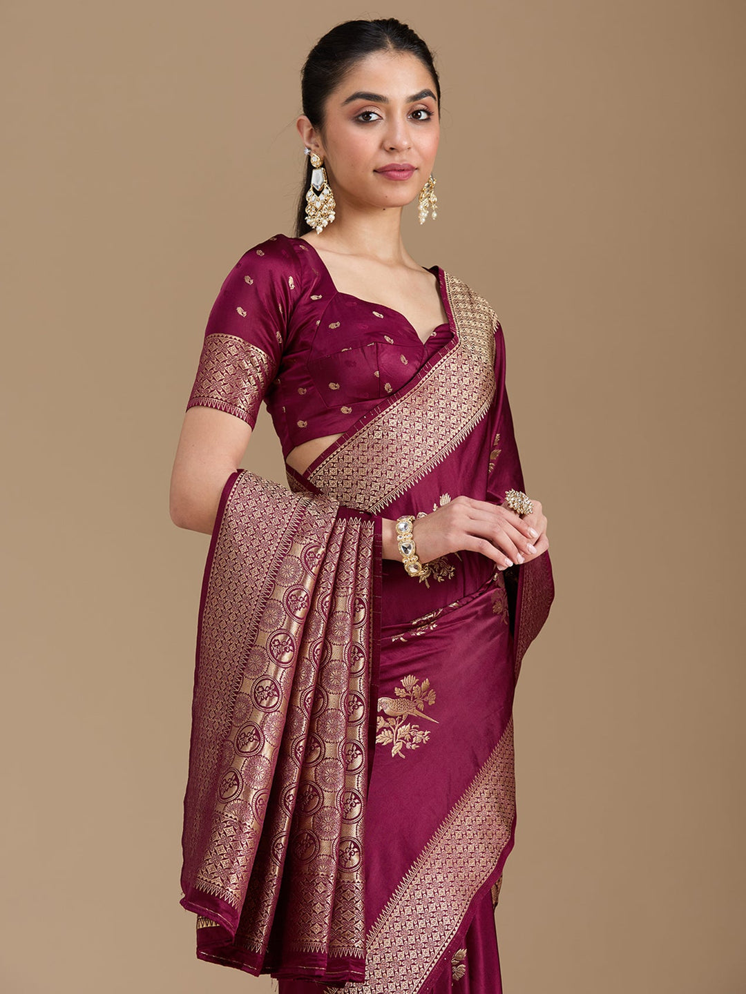 Wine Zariwork Art Silk Saree-koskii