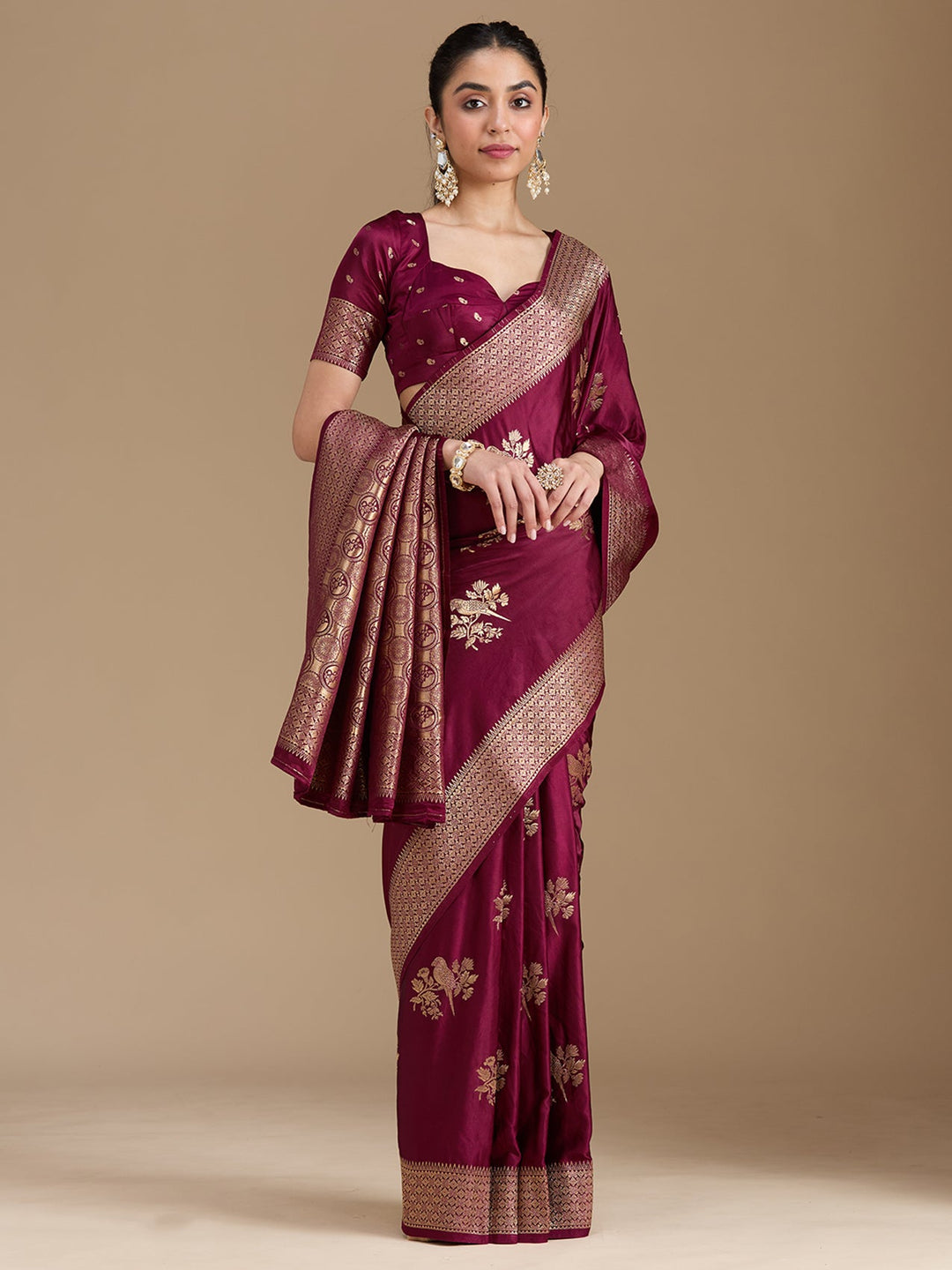 Wine Zariwork Art Silk Saree-koskii