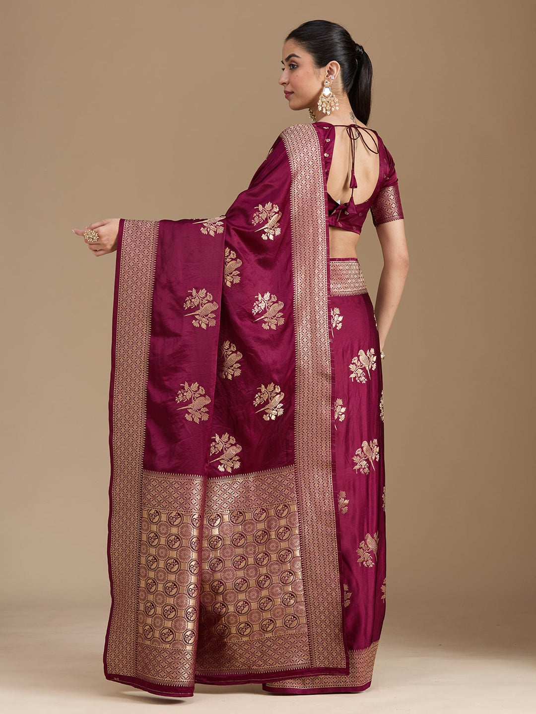 Wine Zariwork Art Silk Saree-koskii