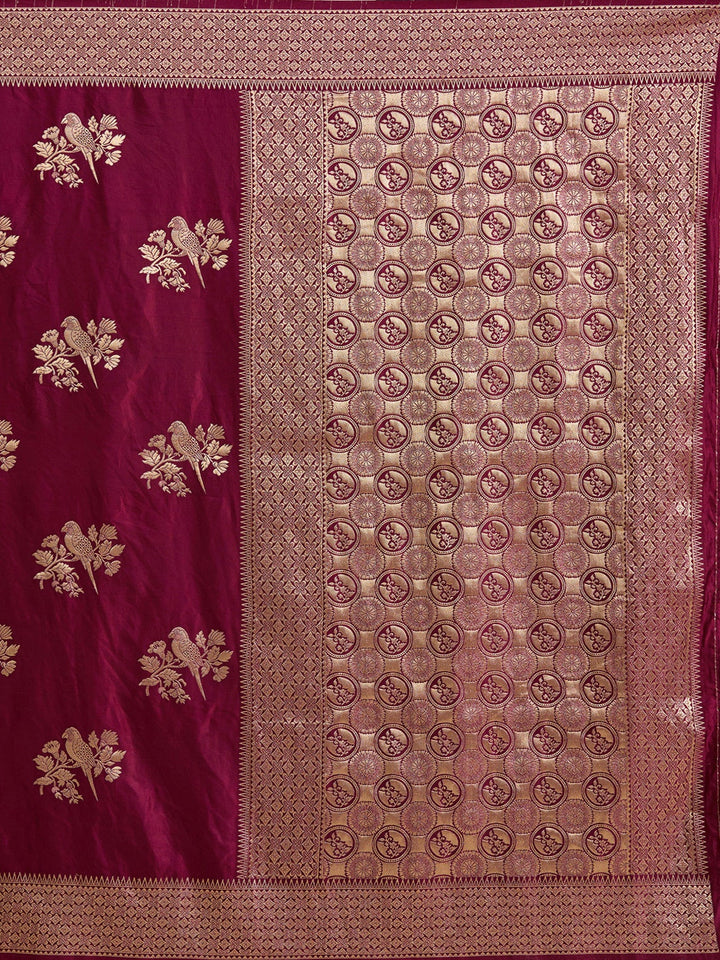 Wine Zariwork Art Silk Saree-koskii