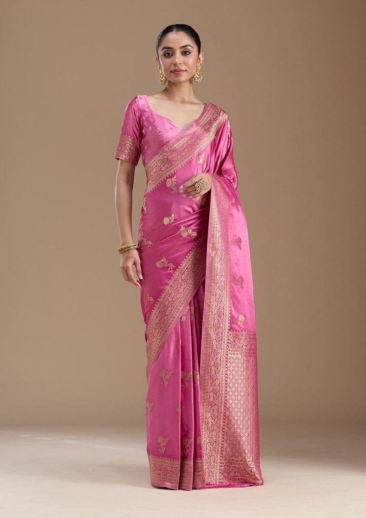 Baby Pink Zariwork Art Silk Saree-koskii