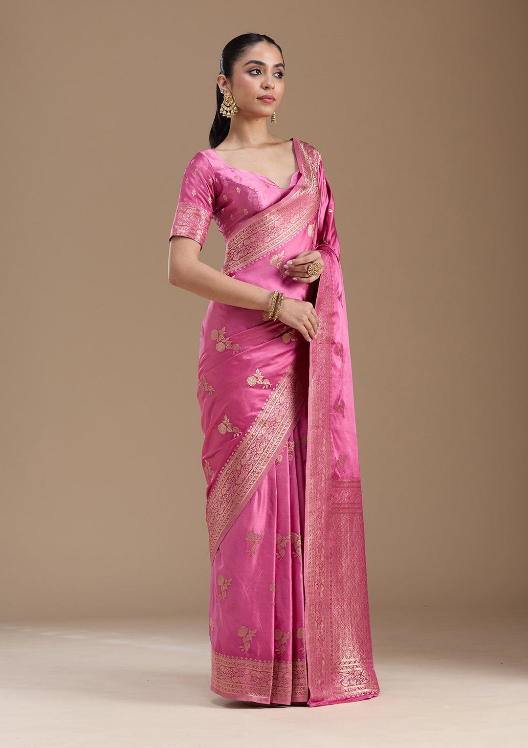 Baby Pink Zariwork Art Silk Saree-koskii