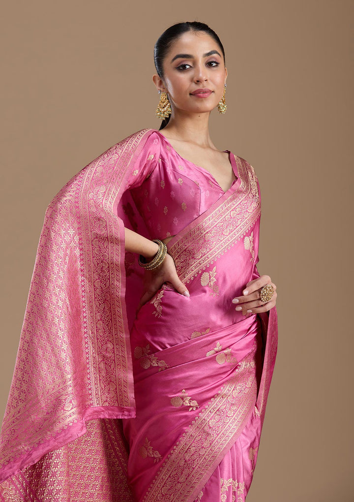 Baby Pink Zariwork Art Silk Saree-koskii