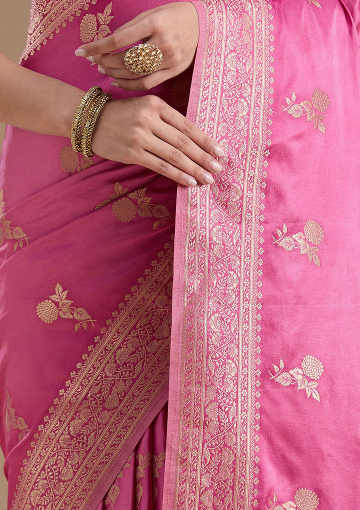 Baby Pink Zariwork Art Silk Saree-koskii