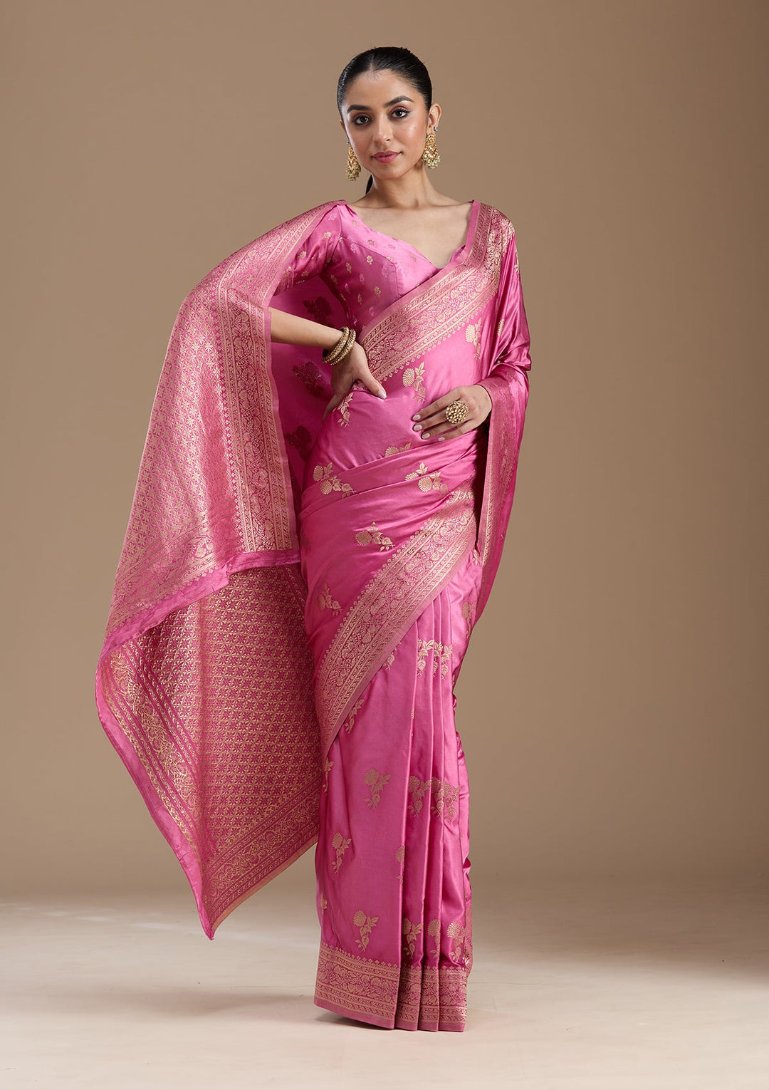 Baby Pink Zariwork Art Silk Saree-koskii