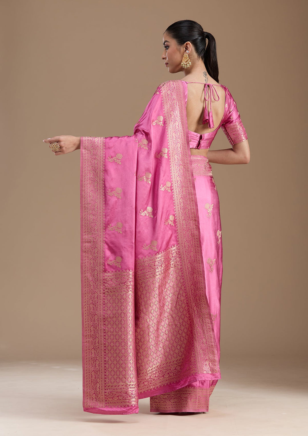 Baby Pink Zariwork Art Silk Saree-koskii