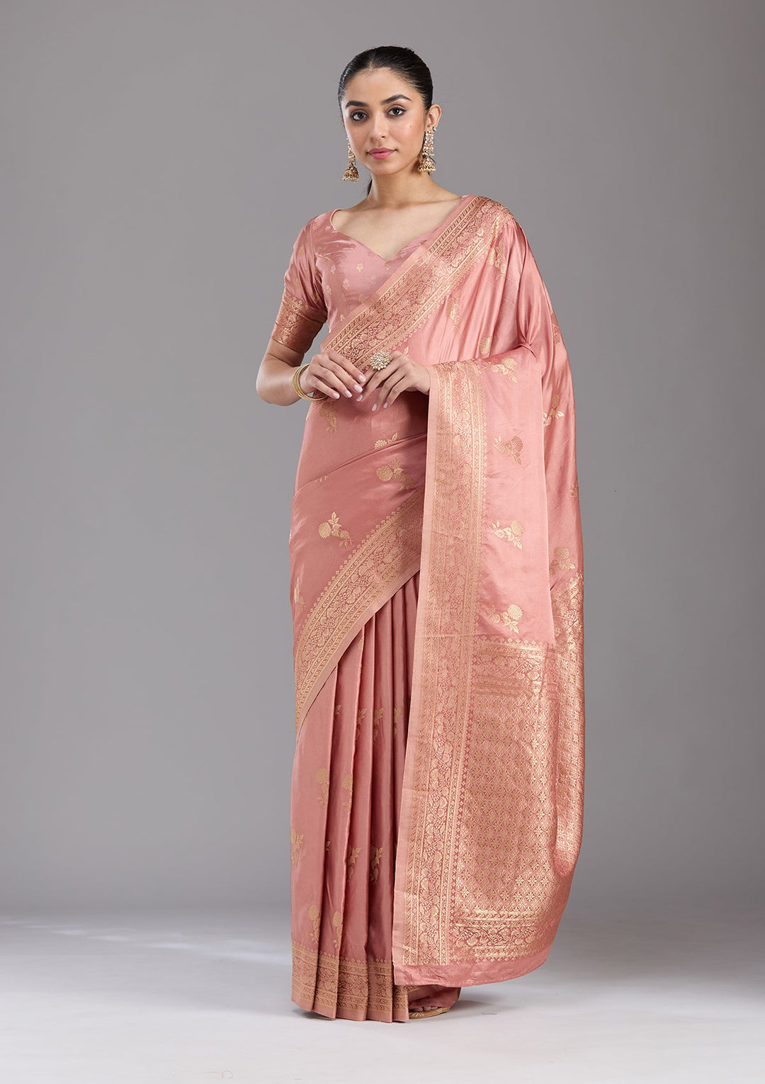 Onion Pink Zariwork Art Silk Saree-koskii