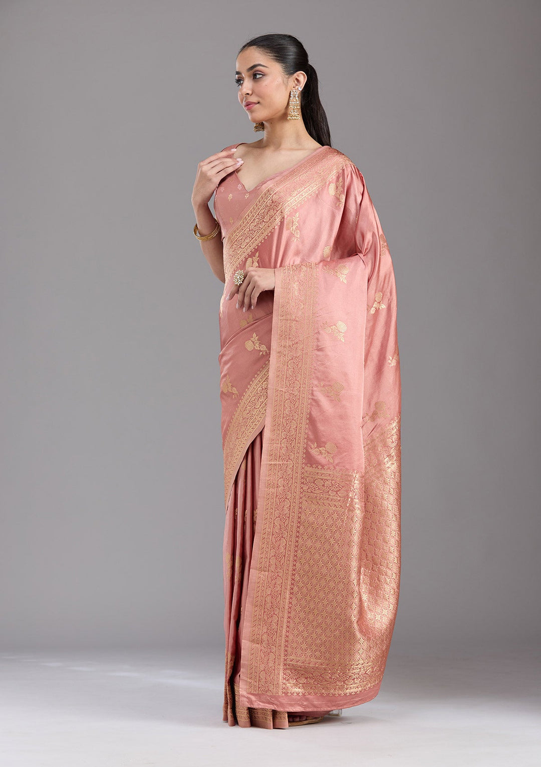 Onion Pink Zariwork Art Silk Saree-koskii
