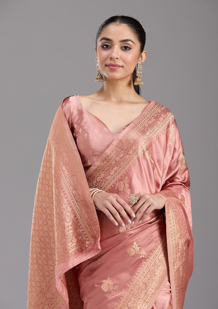 Onion Pink Zariwork Art Silk Saree-koskii