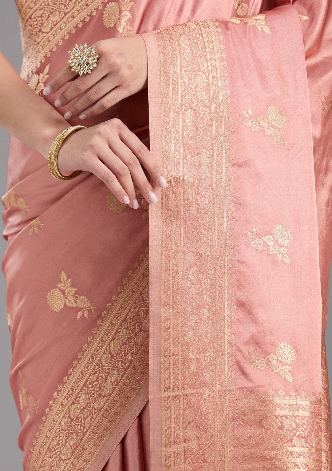 Onion Pink Zariwork Art Silk Saree-koskii