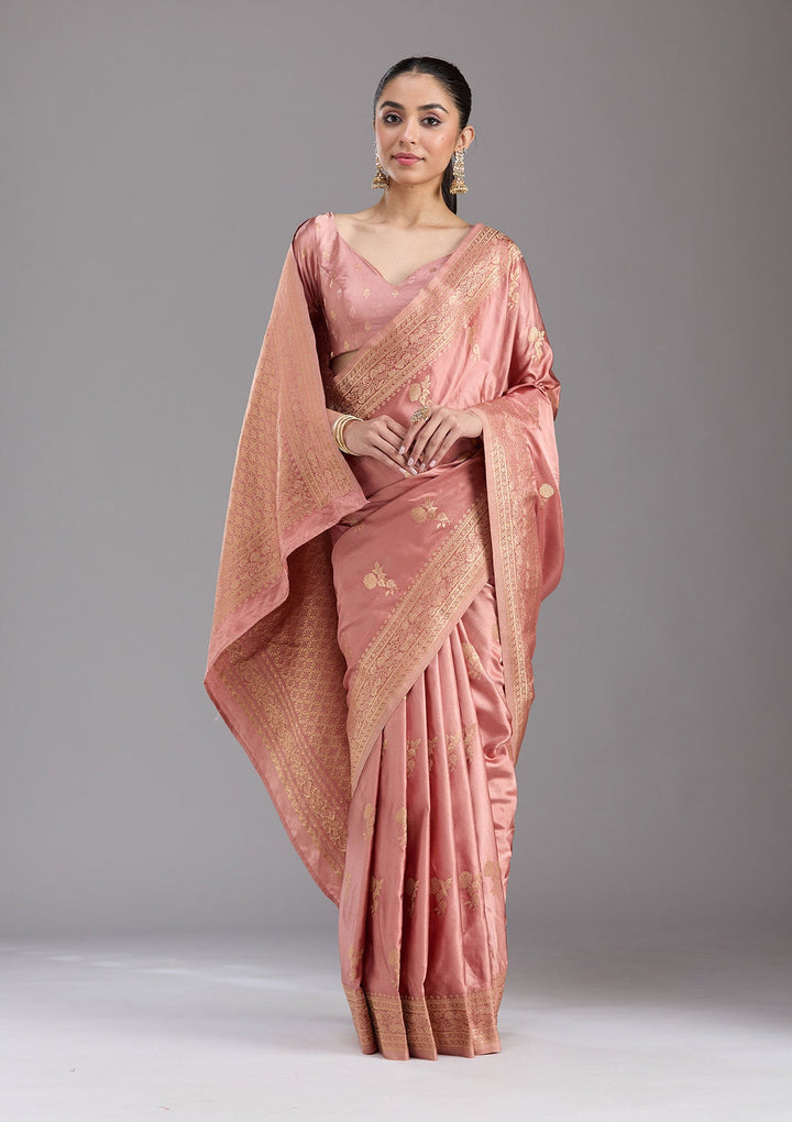 Onion Pink Zariwork Art Silk Saree-koskii