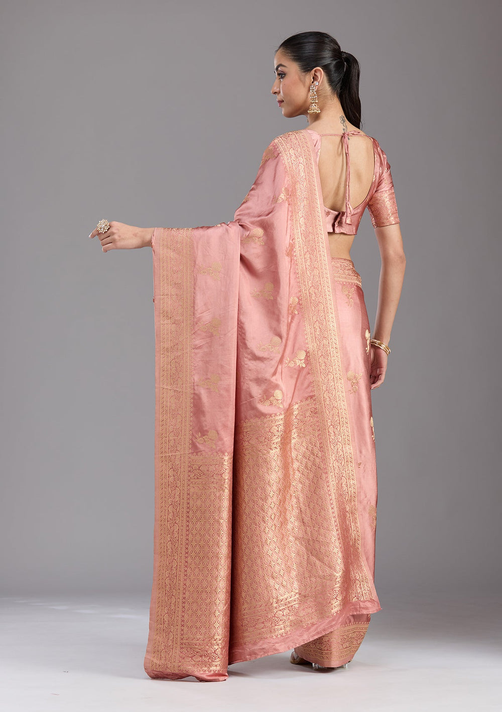 Onion Pink Zariwork Art Silk Saree-koskii