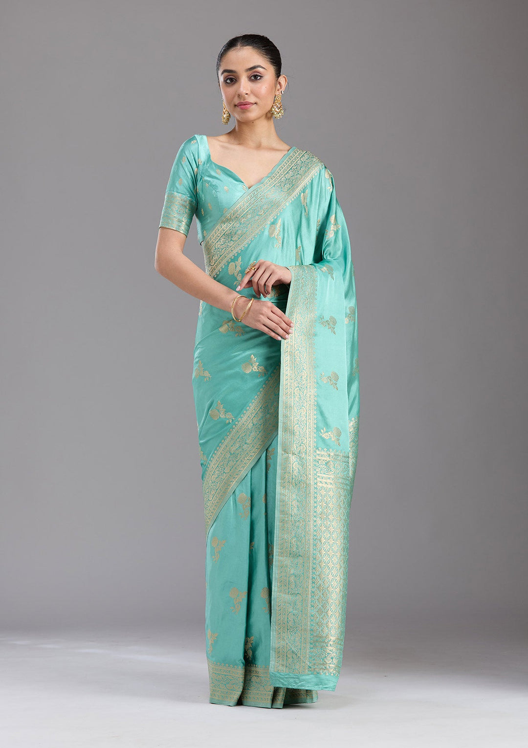 Sky Blue Zariwork Art Silk Saree-koskii