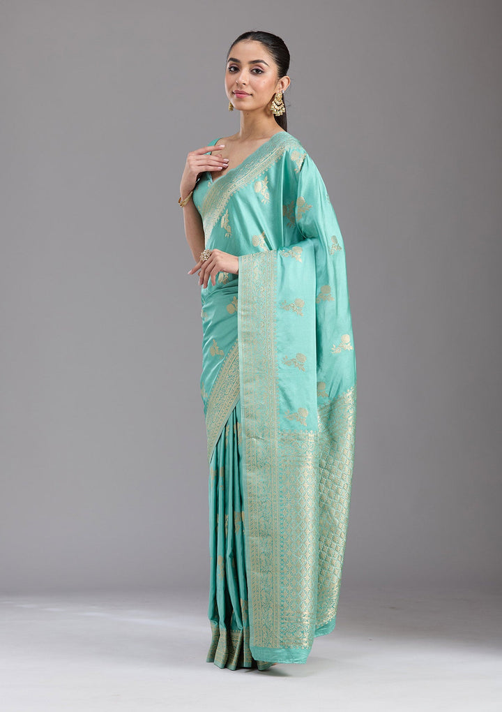Sky Blue Zariwork Art Silk Saree-koskii