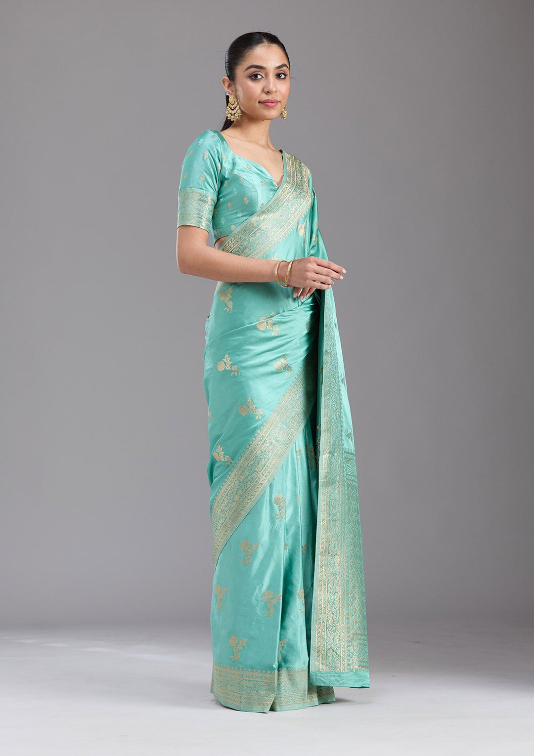 Sky Blue Zariwork Art Silk Saree-koskii