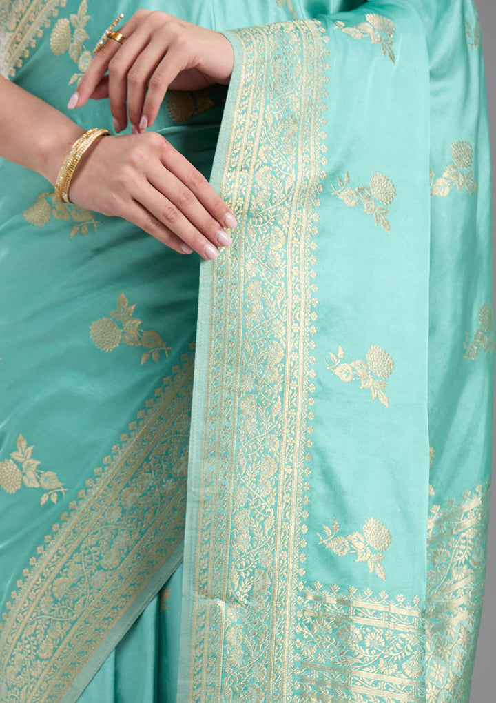 Sky Blue Zariwork Art Silk Saree-koskii