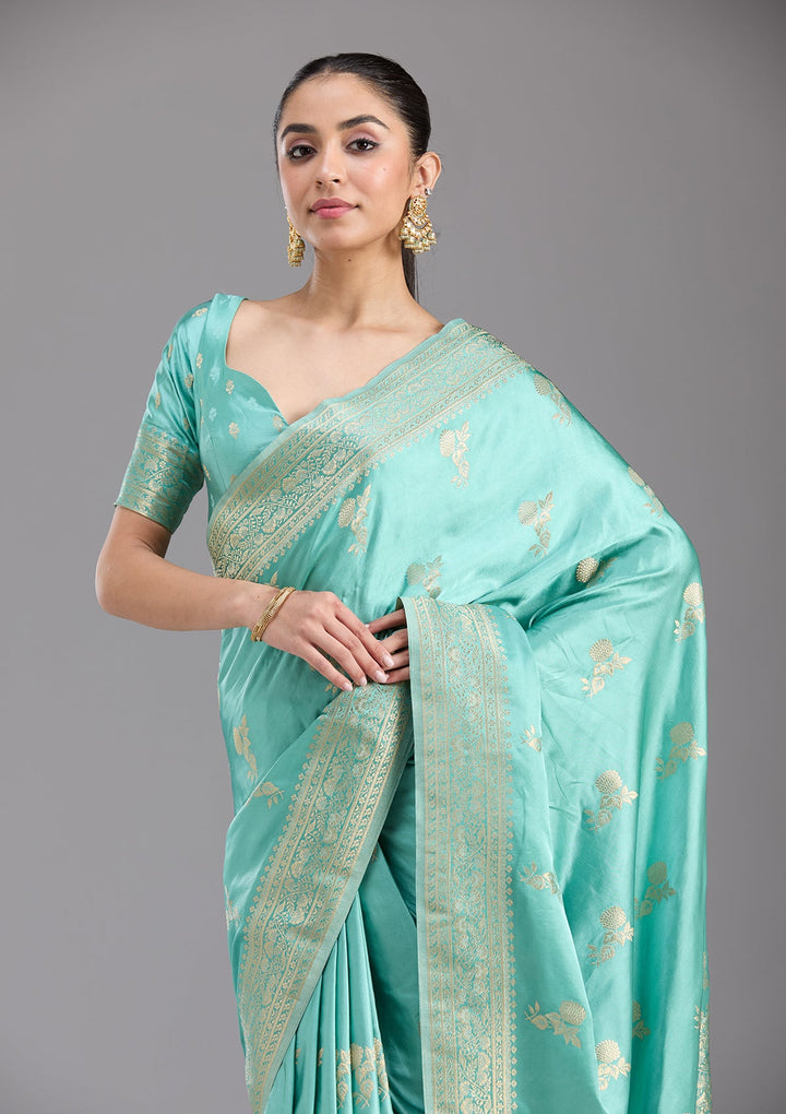Sky Blue Zariwork Art Silk Saree-koskii