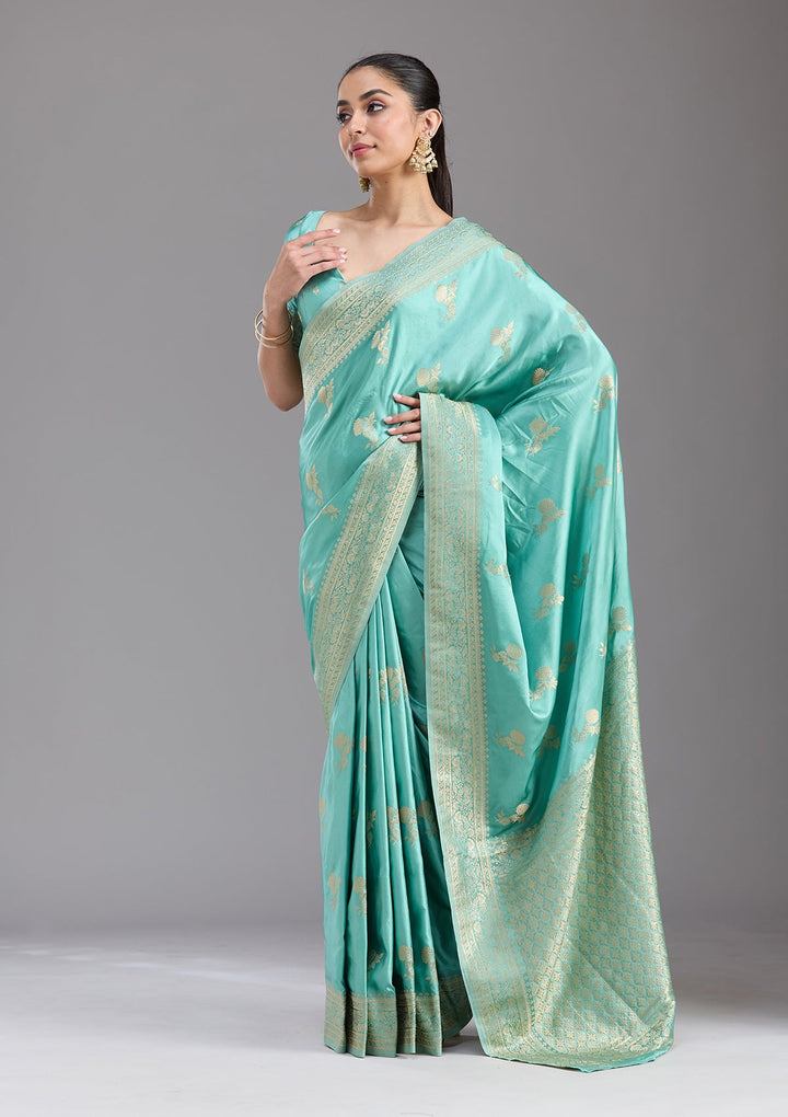 Sky Blue Zariwork Art Silk Saree-koskii