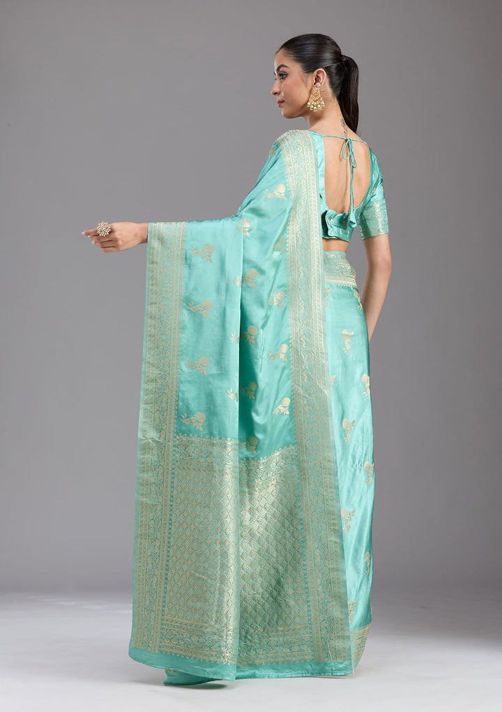 Sky Blue Zariwork Art Silk Saree-koskii
