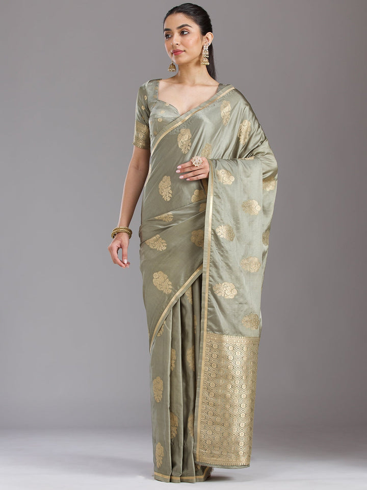 Grey Zariwork Art Silk Saree-koskii