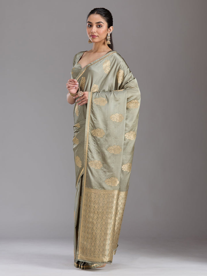 Grey Zariwork Art Silk Saree-koskii